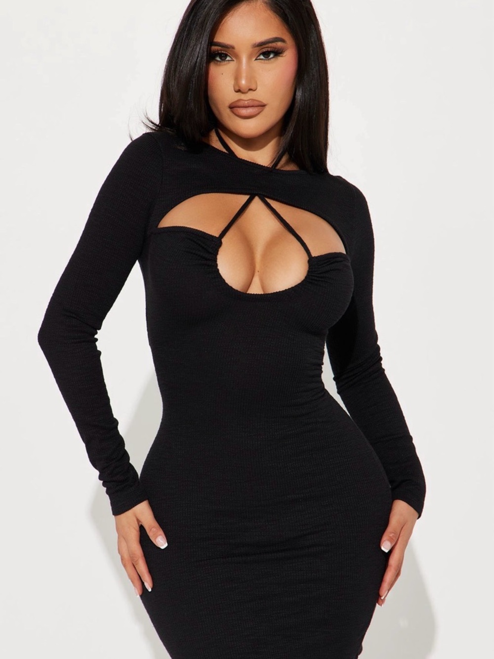 Fashion Nova Black Long Sleeve Cutout Mini Dress